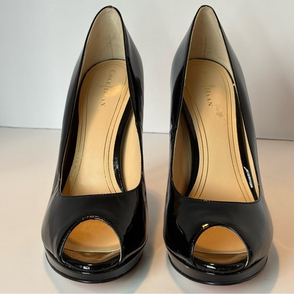 Cole Haan Nike Air Black Patent Leather Peep Toe High Heel Pumps Size 10B - Picture 7 of 13